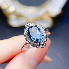 Jewelry Natural Topaz Ring S925 Silver with blue gemstone in polished 925 silver setting, perfect fashion jewellery for Christmas.