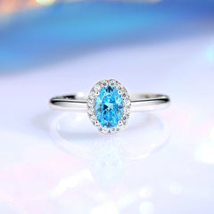 S925 Sterling Silver Ring Female Niche Advanced with blue gemstone and diamond-like accents for fashion jewellery.