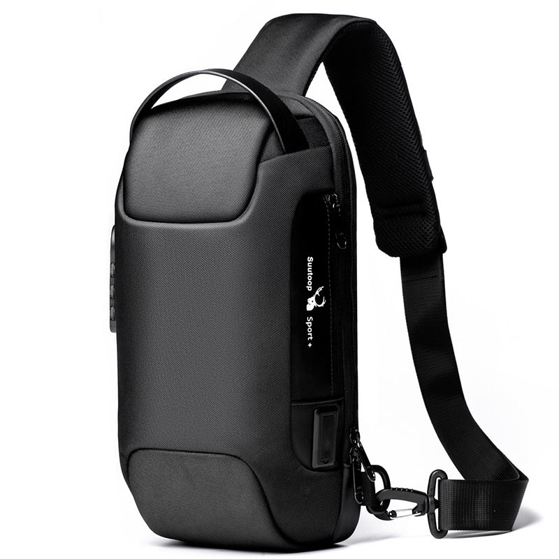 antitheft money shoulder bag Chest Bag Pack For Male with scratch-resistant design in sleek black.