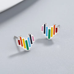 Epoxy Rainbow Heart Stud Earrings