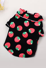Spring And Summer Dog Clothes Cotton Home Clothes Teddy Pet Air-Conditioned Room - Black shirt with strawberry pattern.