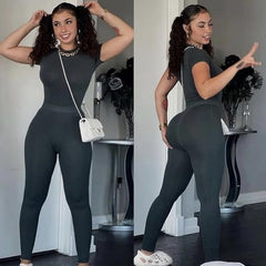 Short Sleeved Pants set featuring a model showcasing a stylish grey outfit with textured grooves, perfect for casual wear.