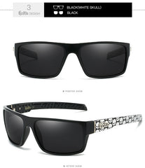 Hip Hop Fashion West Coast Polarized Sunglasses in black with white skull design for stylish travel and parties.