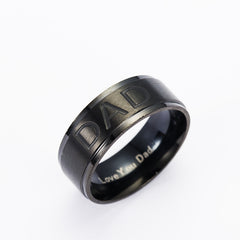 Monogram ring titanium steel ring in black with engraved 'DAD' for fashion jewellery, perfect for Christmas gifts.