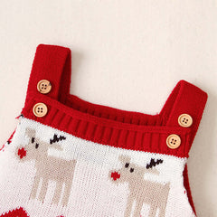 Children's sling Christmas elk jumper with festive reindeer pattern and wooden buttons.
