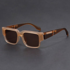 Gray Blue Square Thick Frame Sunglasses UV-proof Retro Simple Sun Glasses on display with brown lenses.