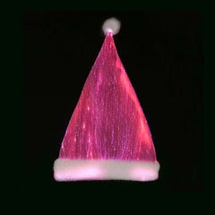 Christmas glowing hat Decoration LED Glowing Colourful with vibrant pink lights and white trim.