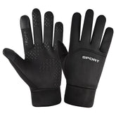 Windproof Waterproof Velvet Warm Waterproof Cycling Non-slip Full Finger Gloves in black with textured grip.