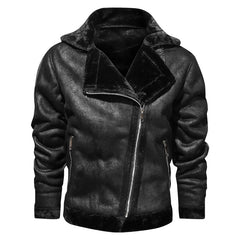 Winter lapel leather jacket plus velvet thick casual