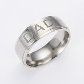 Monogram ring titanium steel ring with engraved 'DAD', sleek unisex design in titanium steel for modern fashion jewellery.