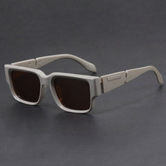 Gray Blue Square Thick Frame Sunglasses UV-proof Retro Simple Sun Glasses on a dark background.