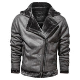 Winter lapel leather jacket plus velvet thick casual