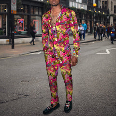 Men's Fashion Casual 3D Colorful Print Long Sleeve Shirt Set