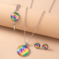 LGBT Pride Love Is Love Jewelry Set Rainbow Flag Glass Necklace Earrings Bracelets Lesbian Gay Bisexual Transgender Jewellery
