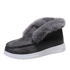 women's winter snow boots Plush Flat Thickened warm with stylish design and warm velvet lining in gray color.