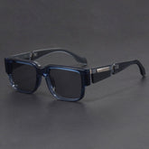 Gray Blue Square Thick Frame Sunglasses UV-proof Retro Simple Sun Glasses on a dark background