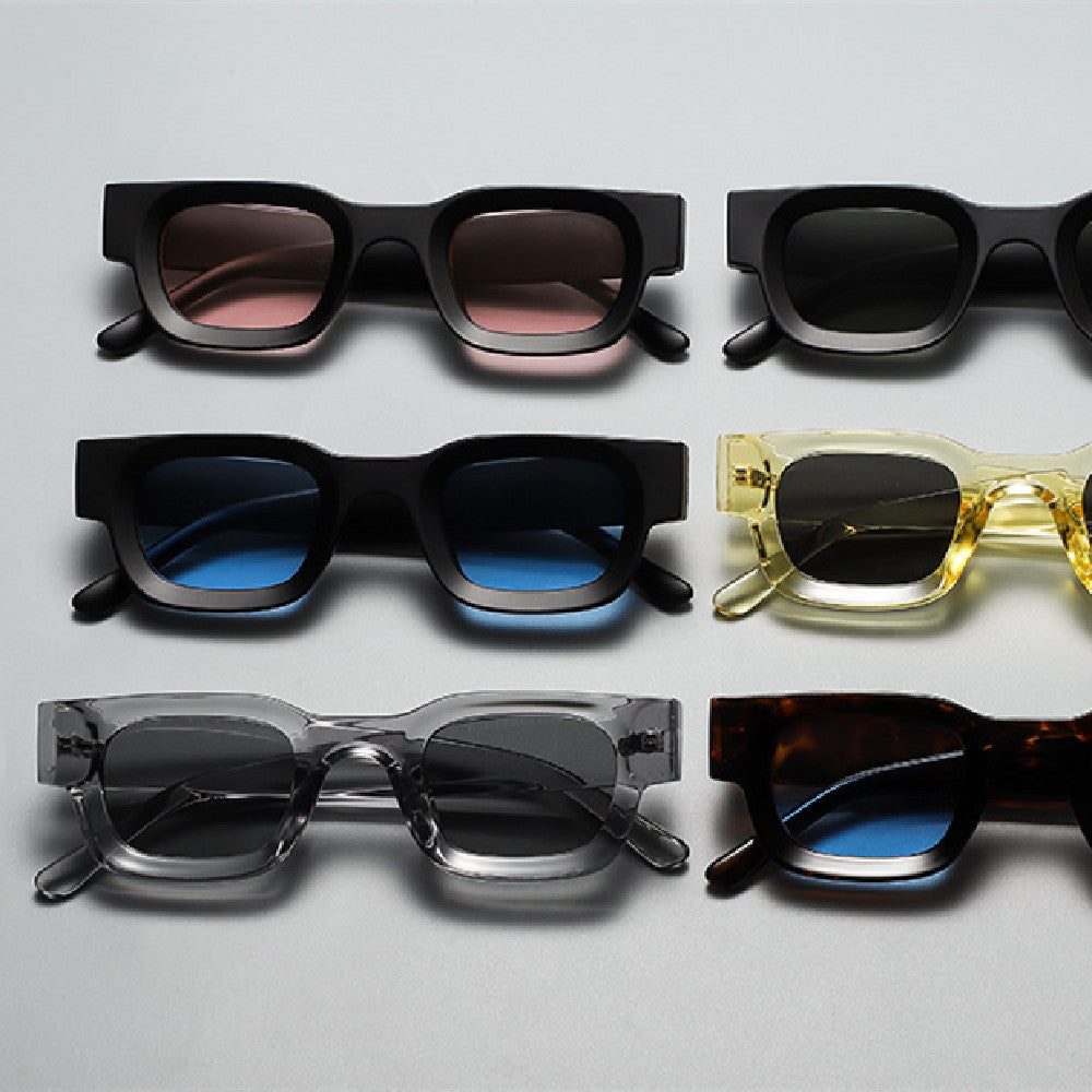 Retro Small Frame Sunglasses For Men in various colors including black, yellow, and tortoiseshell designs.