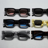 Retro Small Frame Sunglasses For Men in various colors including black, yellow, and tortoiseshell designs.