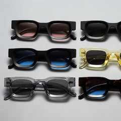 Retro Small Frame Sunglasses For Men in various colors including black, yellow, and tortoiseshell designs.