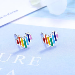 Epoxy Rainbow Heart Stud Earrings
