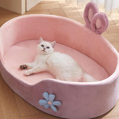 Cute Princess Dog Bed Pink Pet Bed Detachable Washable Dog Sleeping Bed Rabbit Ear Calming Dog And Cat Bed Soft Comfortable Warm Cat Bed For Small Medium Sized Breed Four Seasons