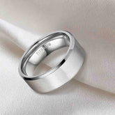 Brushed Wide Face 610mm Unisex Beveled Silver Titanium Ring on a soft background showcasing its sleek design.