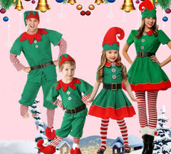 Corduroy Children's Elf Clothing featuring adults and children in festive elf outfits against a Christmas backdrop.