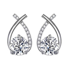 Moissanite 925 Sterling Silver Fishtail Cross Stud Earrings showcasing elegant design with shimmering moissanite stones.