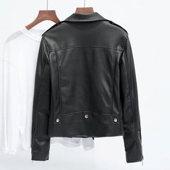 Back view of a stylish Baseball All Match Leather Jacket in black, showcasing its urban design and zipper details.