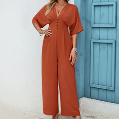 Women's Fashion Solid Color Short Sleeve Casual Jumpsuit