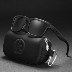 Men And Women Dazzling Color Polarized Sunglasses with protective case displayed on a black surface.
