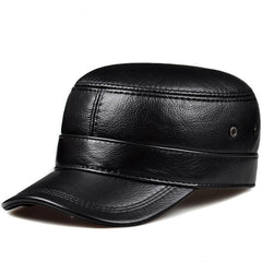Leather Hat For Men's Warm Flat Top Ear Protection