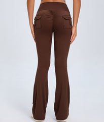 Yoga Fitness Flared Pants showcasing the back view with pockets, highlighting stylish design and comfortable fit.