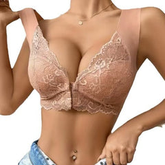 Front Button Underwear Lace Edge Push Up Small Size Large Wide Shoulder Strap Comfortable Bra