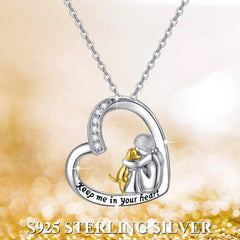 S925 Silver Mother's Day Love Character Necklace Pendant High-grade Light Luxury Clavicle Chain on a golden background.