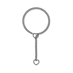 Stainless Steel Lariat Heart Necklace Personality Heavy Ring Cuban Long Chain Punk Rock Slipchain Choker Collar For Women Men