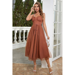 Sling Casual Dress Women's Multi-color in brown mesh, sleeveless design perfect for fashion jewellery styling.