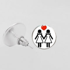 LGBT Pride Round Glass Stud Earrings Gay Lesbian Bisexual Transgender Jewelry Accessories