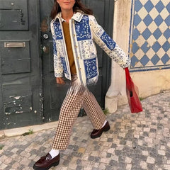 Autumn And Winter Ethnic Style Floral Contrast Color Thin Embroidery Cotton-padded Jacket