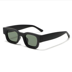 Retro Small Frame Sunglasses For Men in black with green lenses, UV400 protection, trendy fashion eyewear.