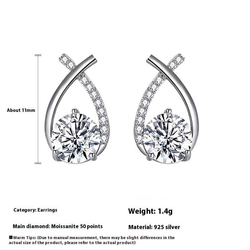 Moissanite 925 Sterling Silver Fishtail Cross Stud Earrings