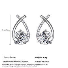 Moissanite 925 Sterling Silver Fishtail Cross Stud Earrings featuring 50 points moissanite and elegant design.