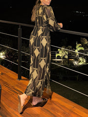 V-neck Printed Long-sleeved Chiffon Dress