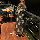 V-neck Printed Long-sleeved Chiffon Dress