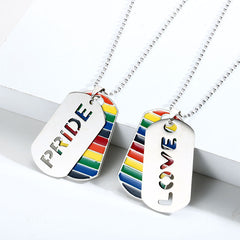 LGBT Pride Rainbow Double Layer Stainless Steel Pendant Necklace Gay Lesbian Bisexual Transgender Equality Jewelry