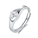 S925 Silver Couple Ring Original Design High End with diamond inlay, minimalist geometric style, adjustable opening.