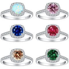 Crystal Colored Gems S925 Sterling Silver Ring For Women - Opal, red, emerald, sapphire, champagne, pink options.