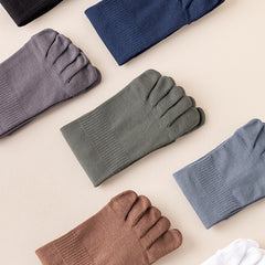 Sweat Absorbing Japanese Solid Five Toe Socks in various colors including gray, navy, black, and white.