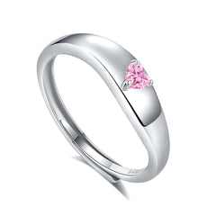 S925 Silver Couple Ring Original Design High End featuring a pink diamond inlay, minimalist style, and adjustable opening.