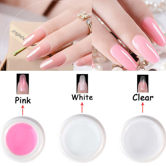 Image showcasing 10 Creative Nail Art Designs with pink, white, and clear nail polish colors on stylish long nails.